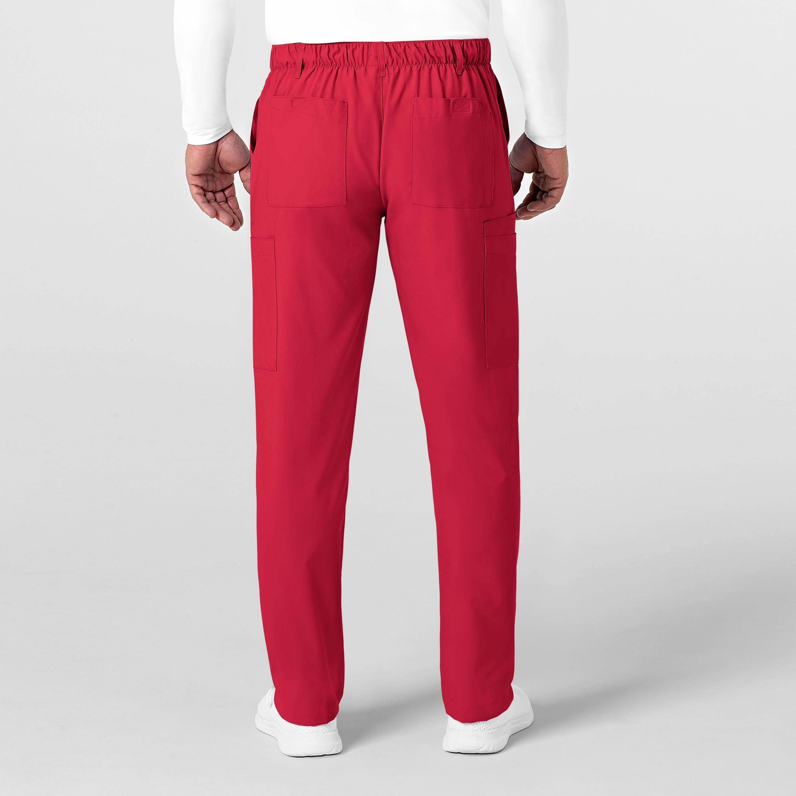 W123 Men's Flat Front Cargo Scrub Pant - Red