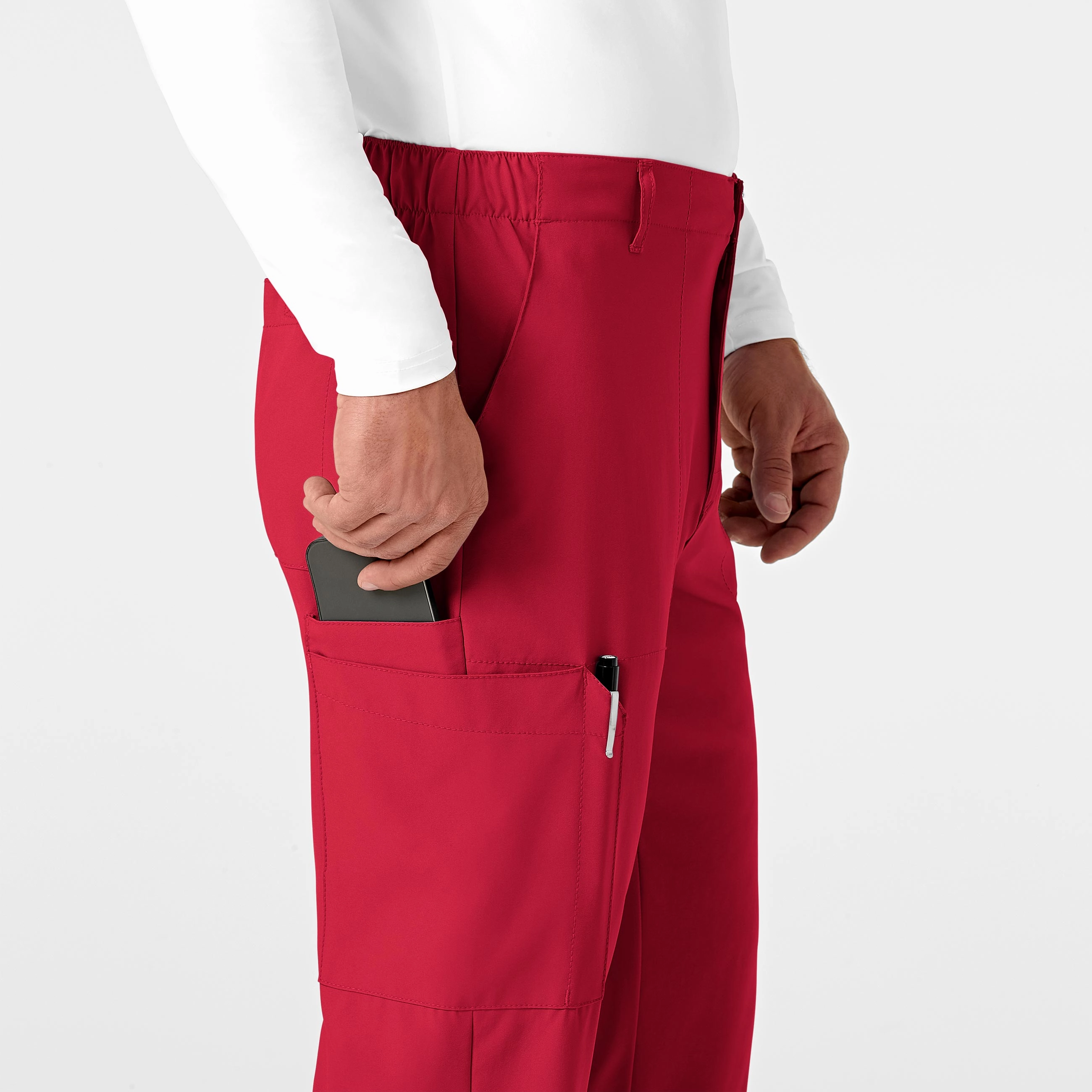 W123 Men's Flat Front Cargo Scrub Pant - Red