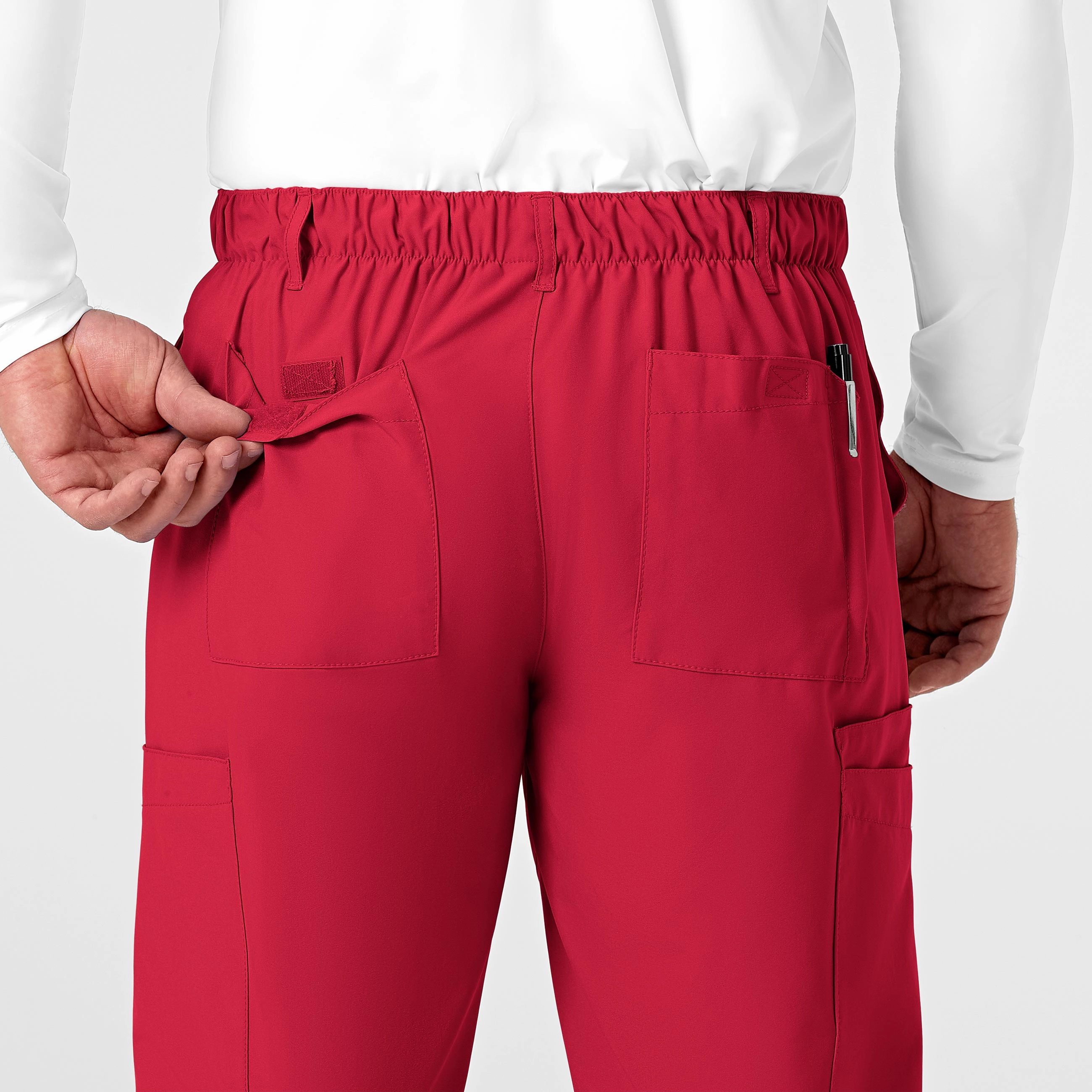 W123 Men's Flat Front Cargo Scrub Pant - Red