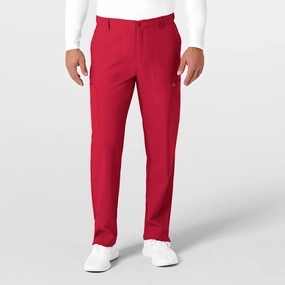 W123 Men's Flat Front Cargo Scrub Pant - Red