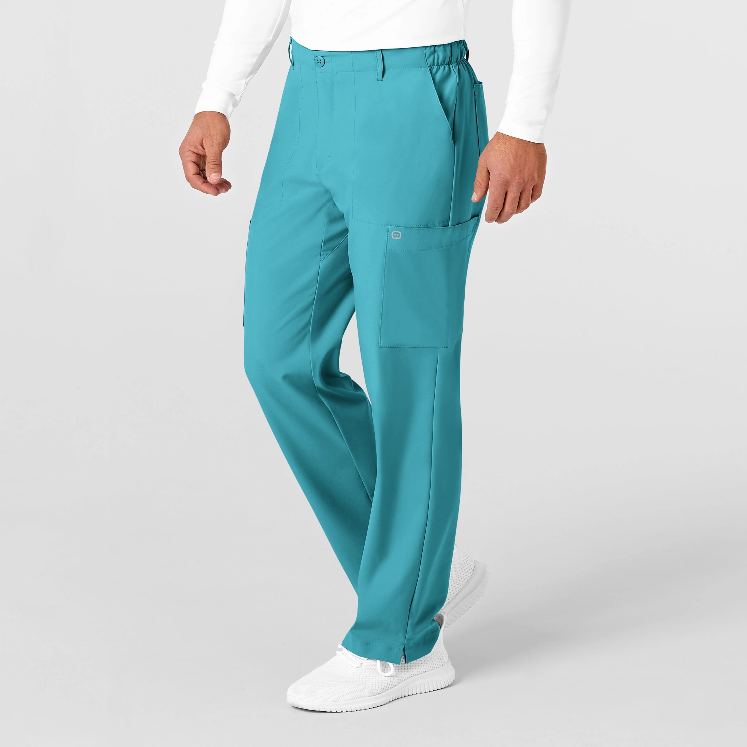 W123 Men's Flat Front Cargo Scrub Pant - Teal Blue