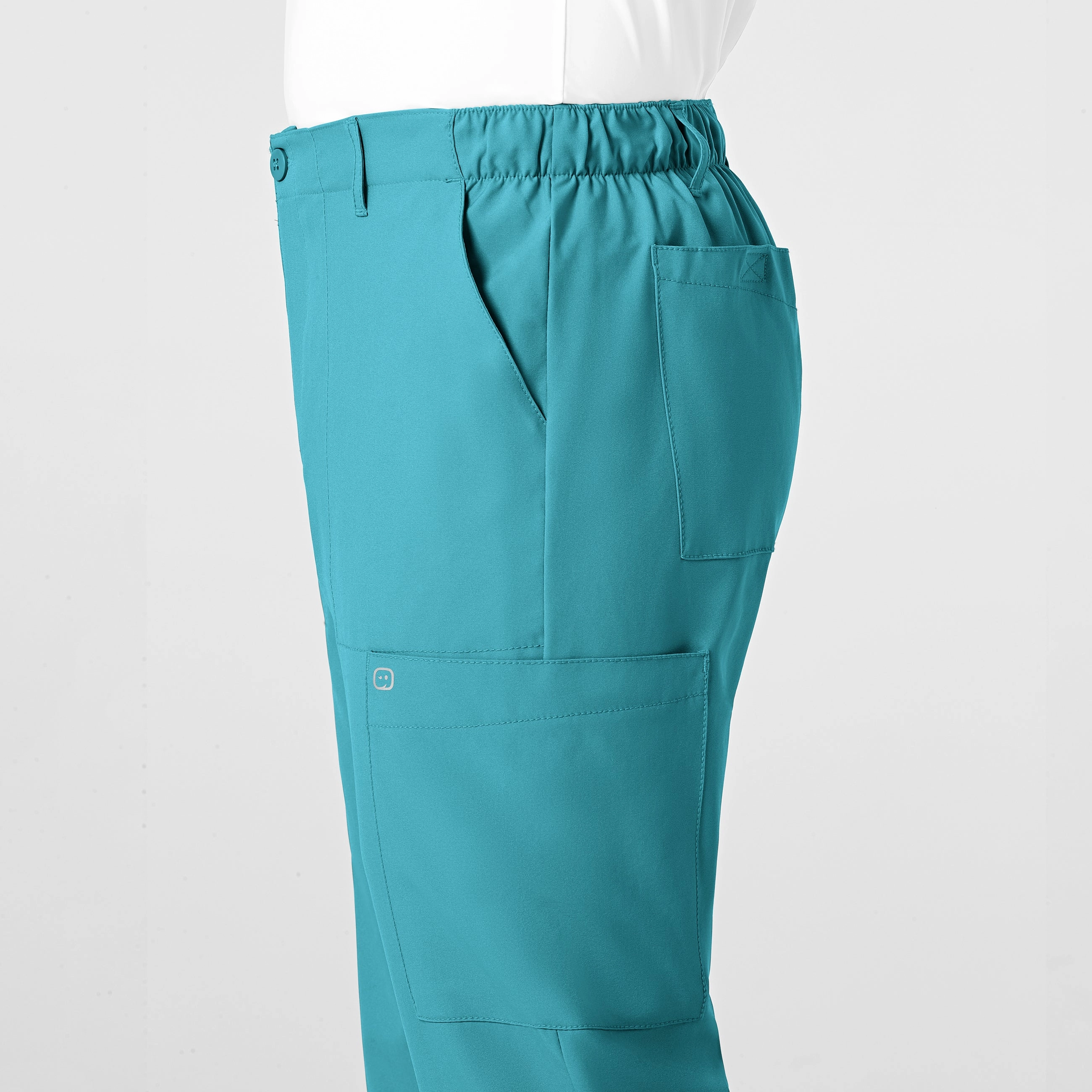 W123 Men's Flat Front Cargo Scrub Pant - Teal Blue