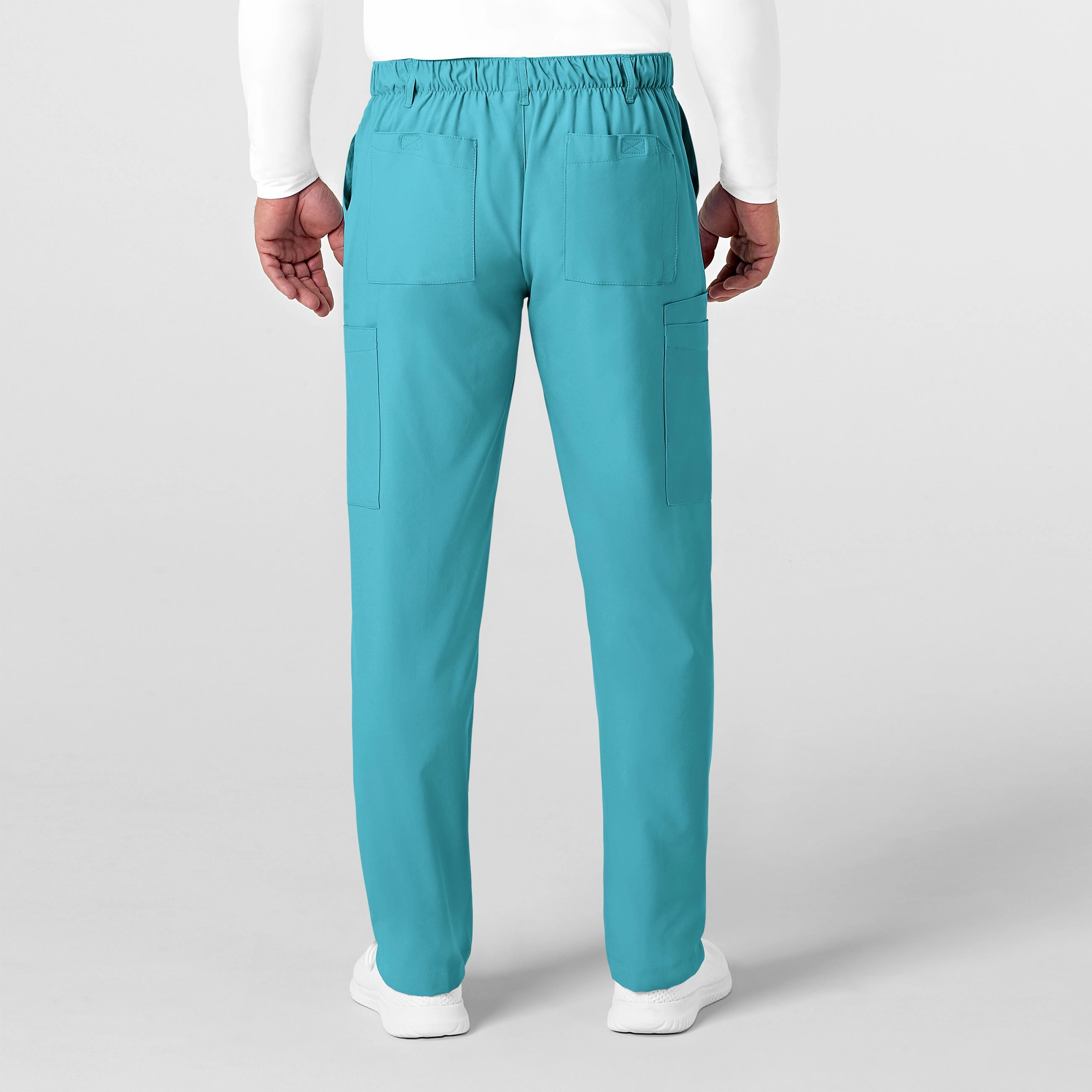 W123 Men's Flat Front Cargo Scrub Pant - Teal Blue