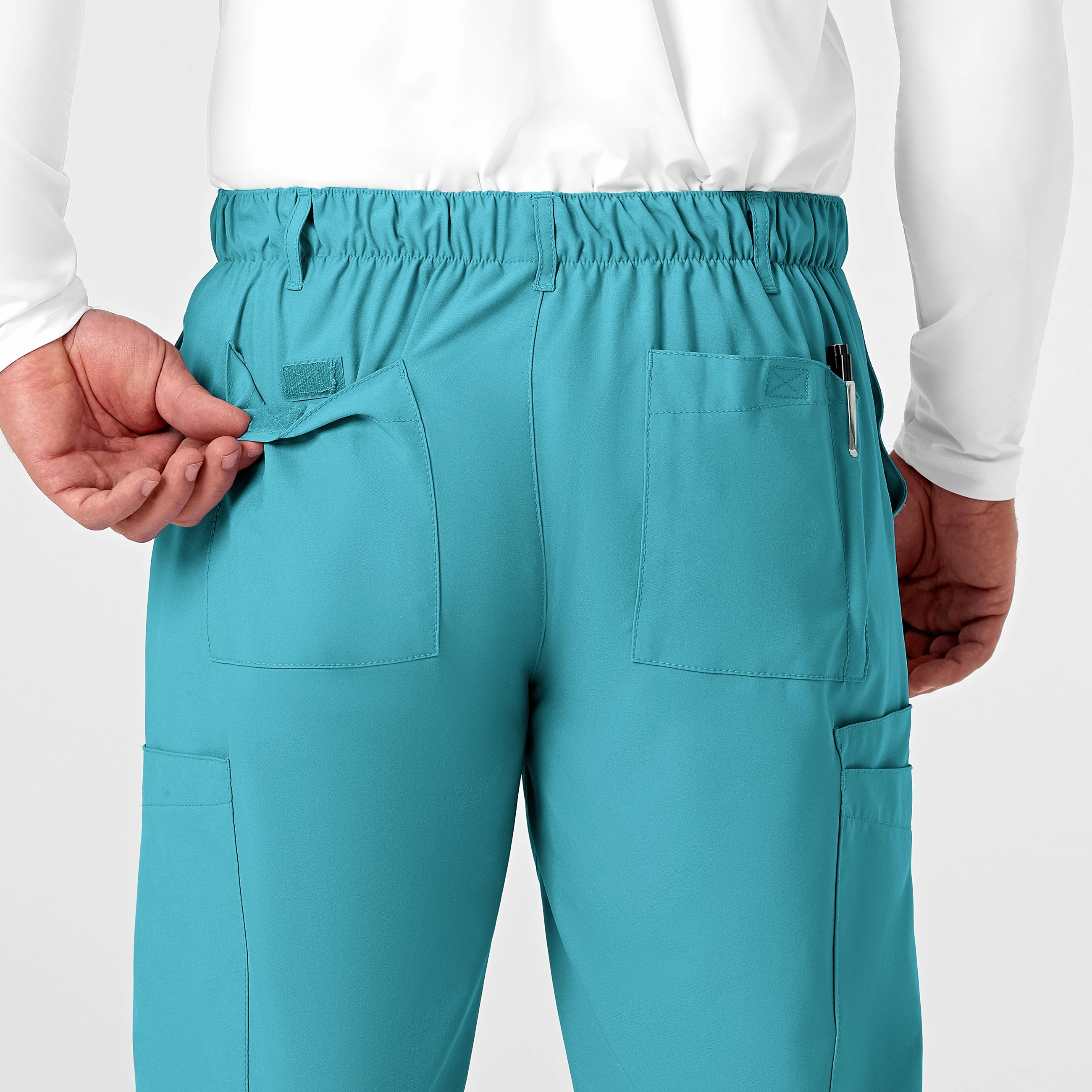 W123 Men's Flat Front Cargo Scrub Pant - Teal Blue