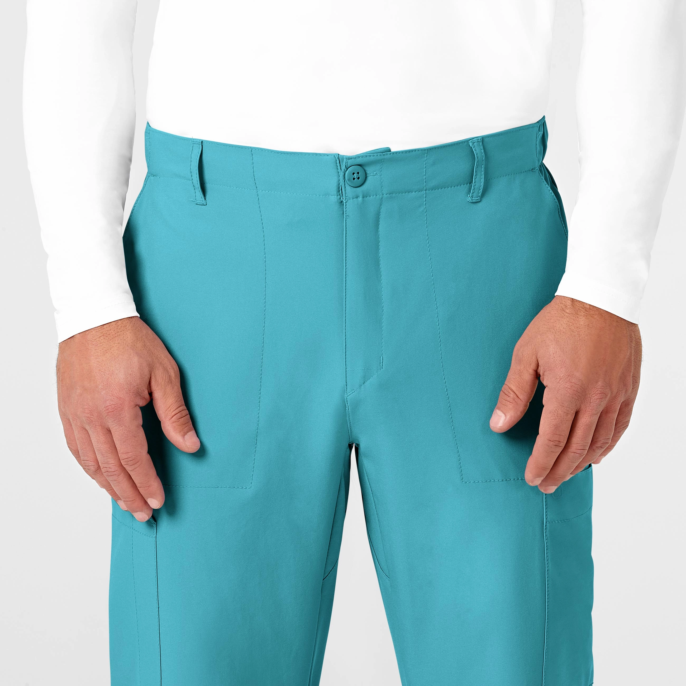 W123 Men's Flat Front Cargo Scrub Pant - Teal Blue