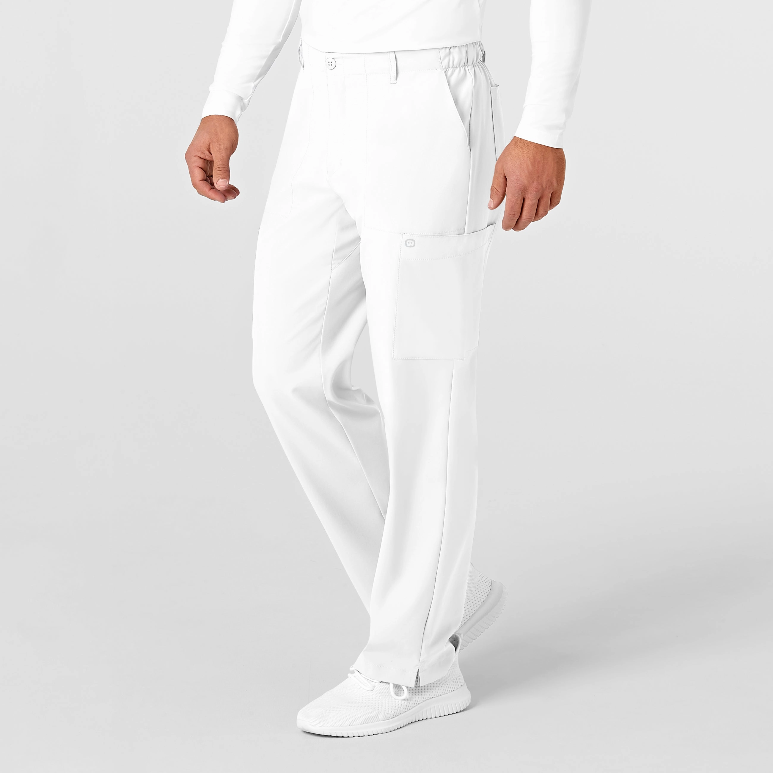 W123 Men's Flat Front Cargo Scrub Pant - White