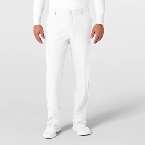 W123 Men's Flat Front Cargo Scrub Pant - White