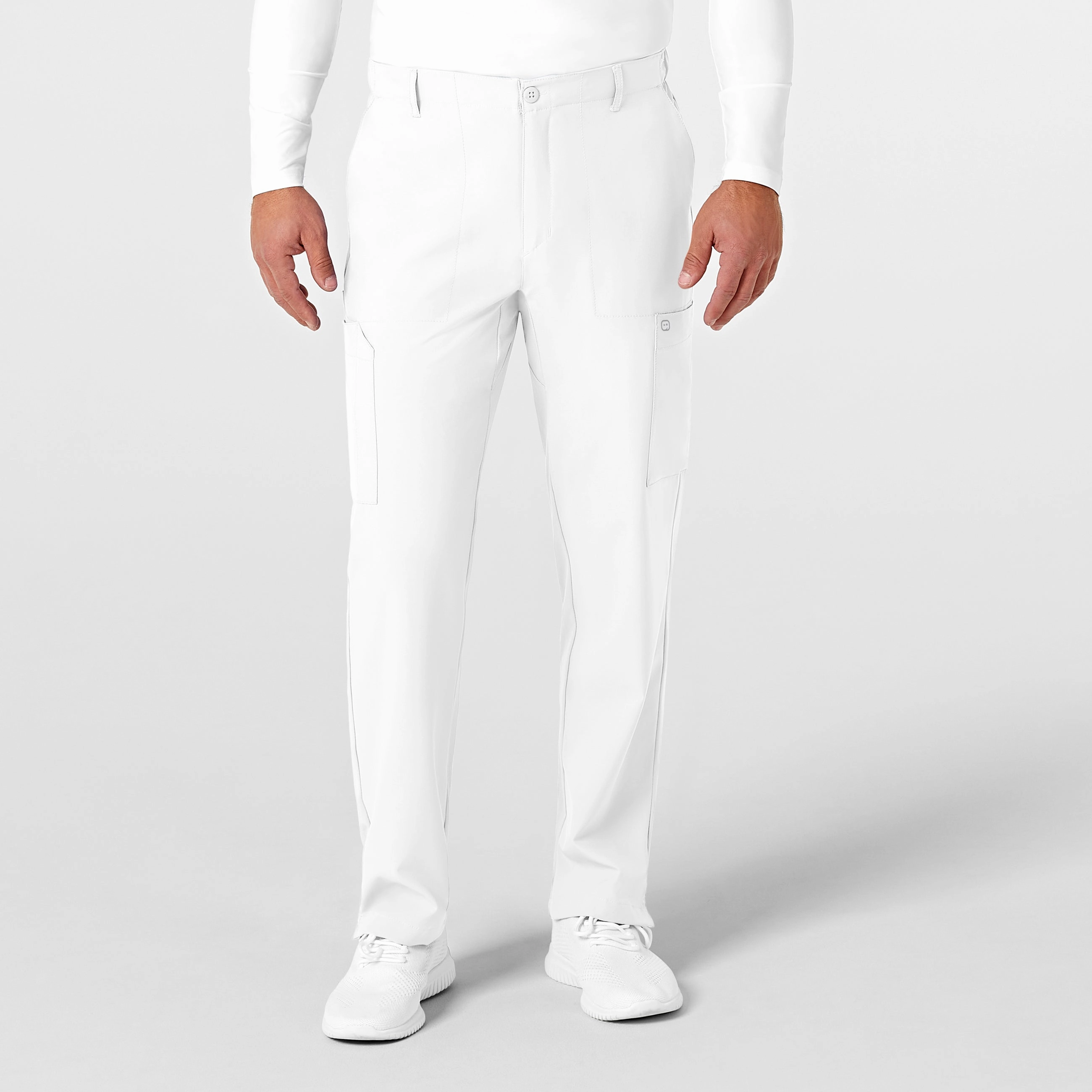 W123 Men's Flat Front Cargo Scrub Pant - White