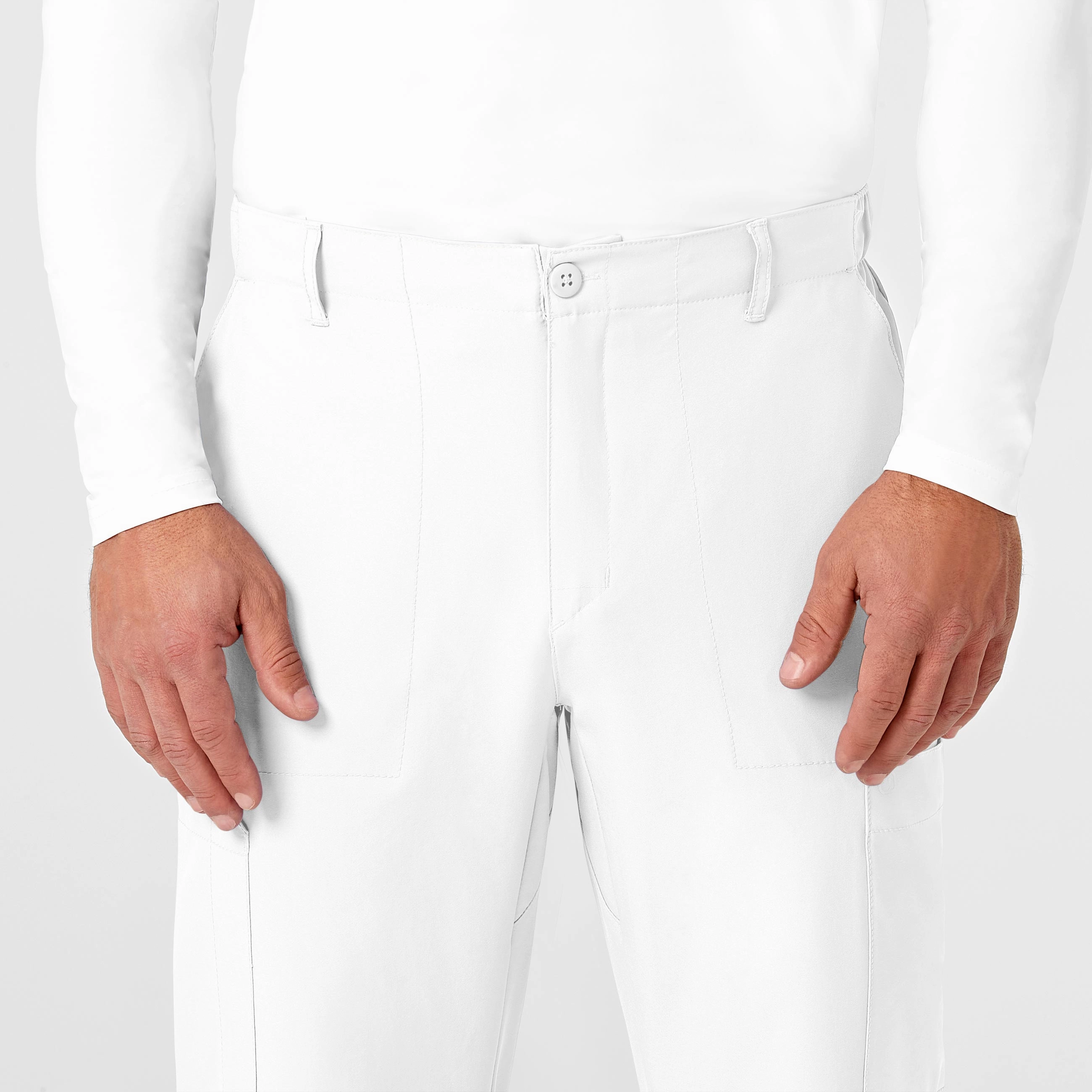 W123 Men's Flat Front Cargo Scrub Pant - White