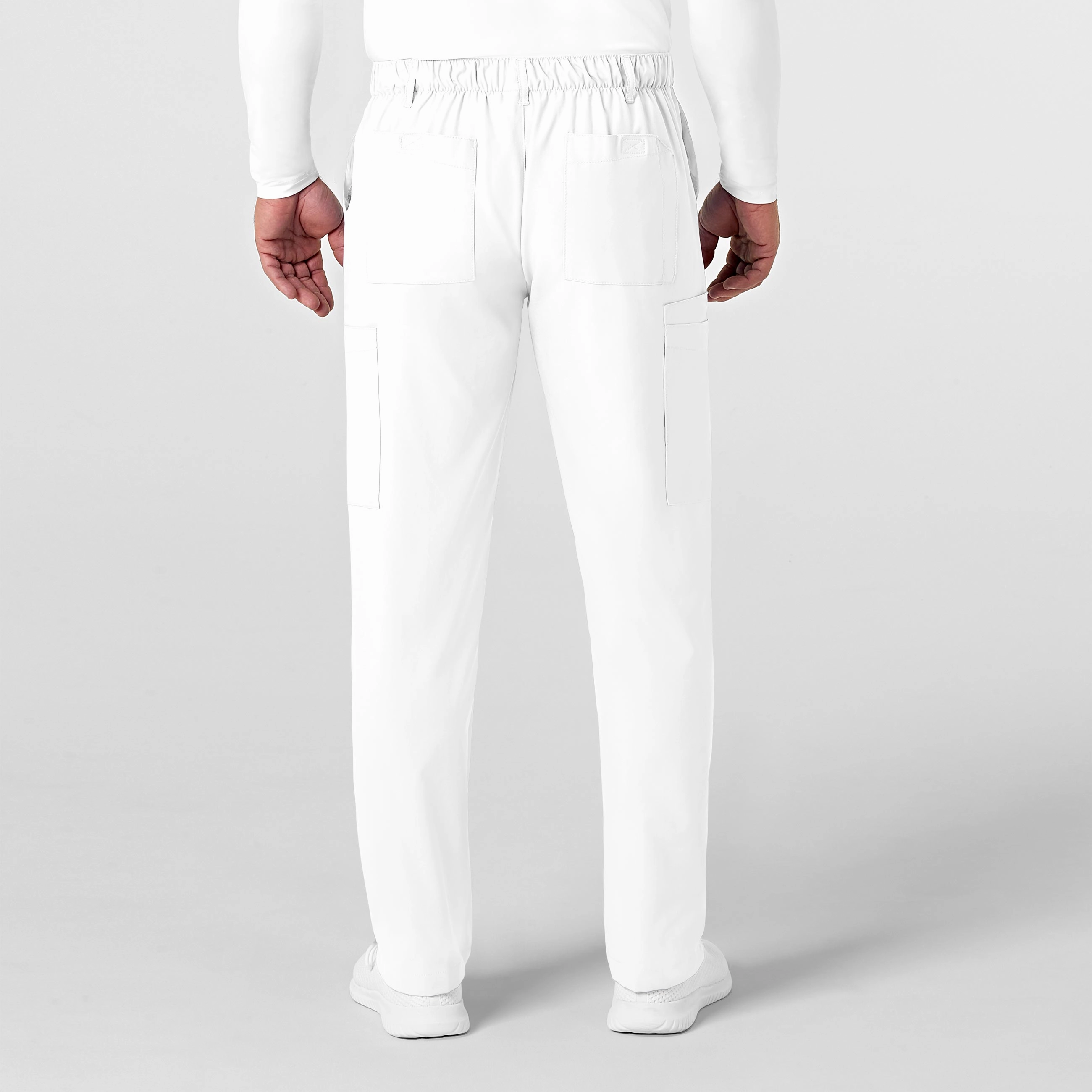 W123 Men's Flat Front Cargo Scrub Pant - White