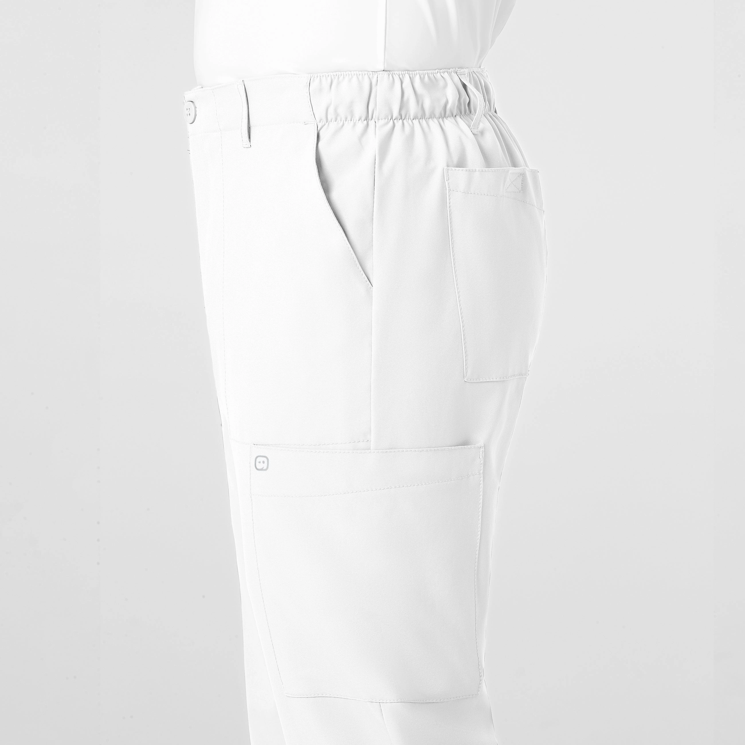 W123 Men's Flat Front Cargo Scrub Pant - White