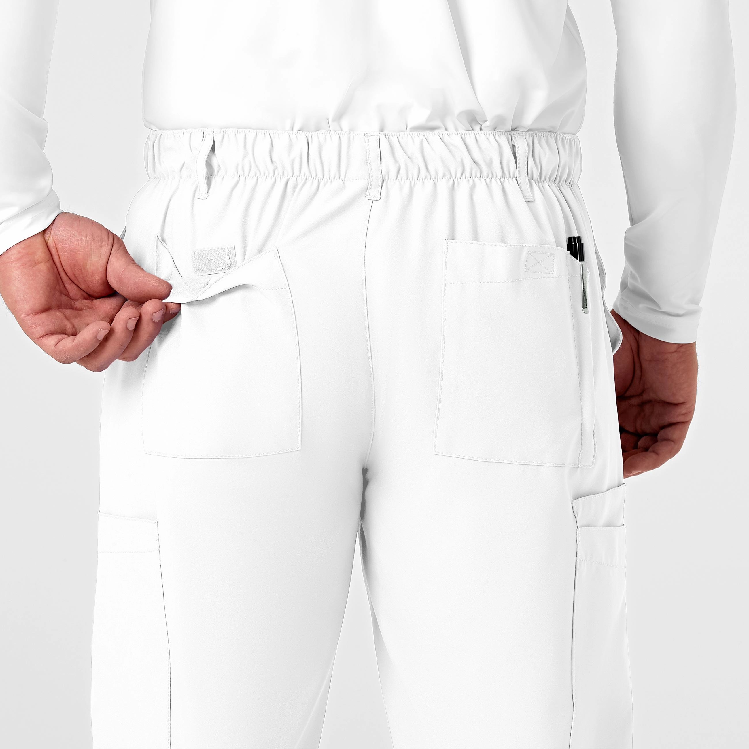 W123 Men's Flat Front Cargo Scrub Pant - White