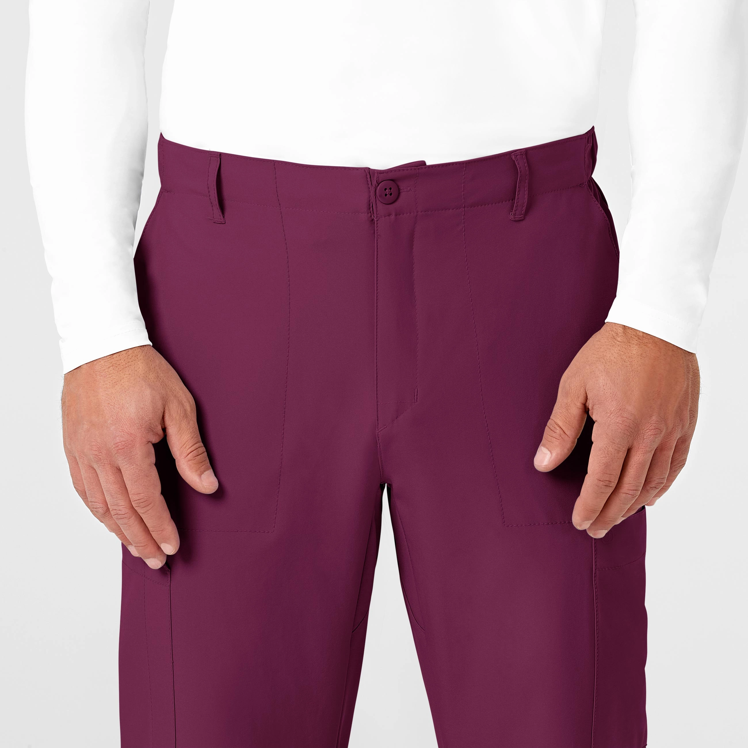 W123 Men's Flat Front Cargo Scrub Pant - Wine