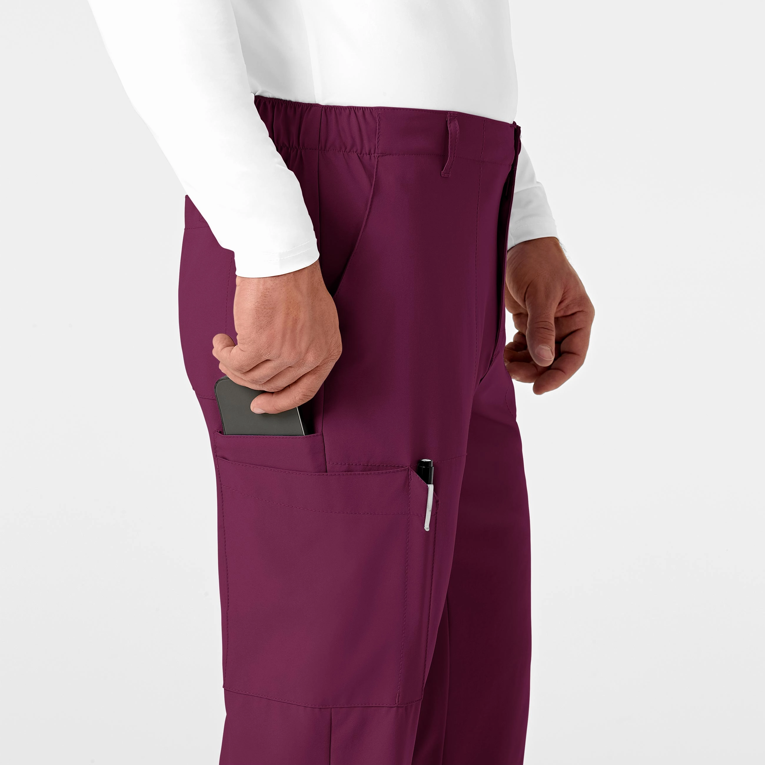 W123 Men's Flat Front Cargo Scrub Pant - Wine