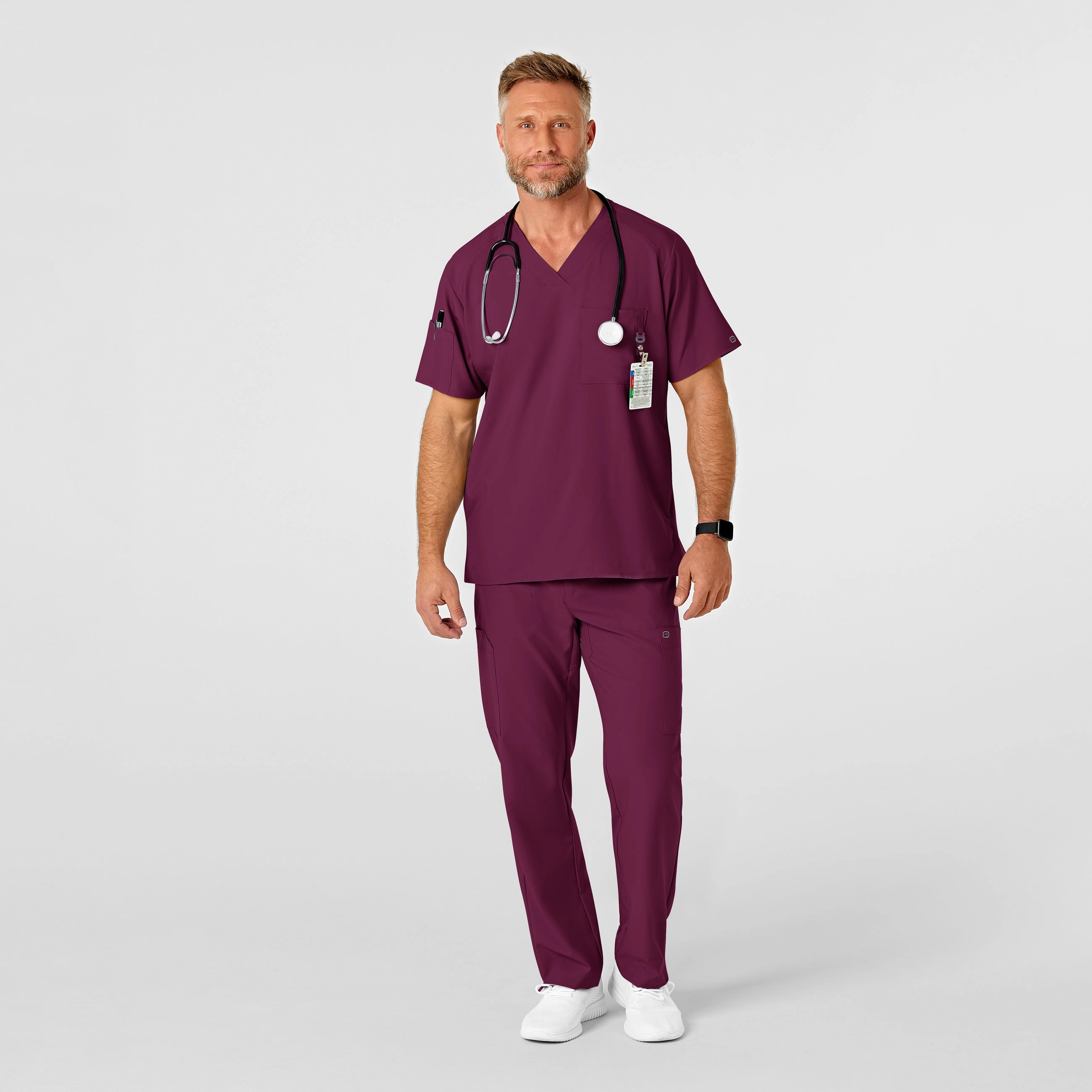 W123 Men's Flat Front Cargo Scrub Pant - Wine