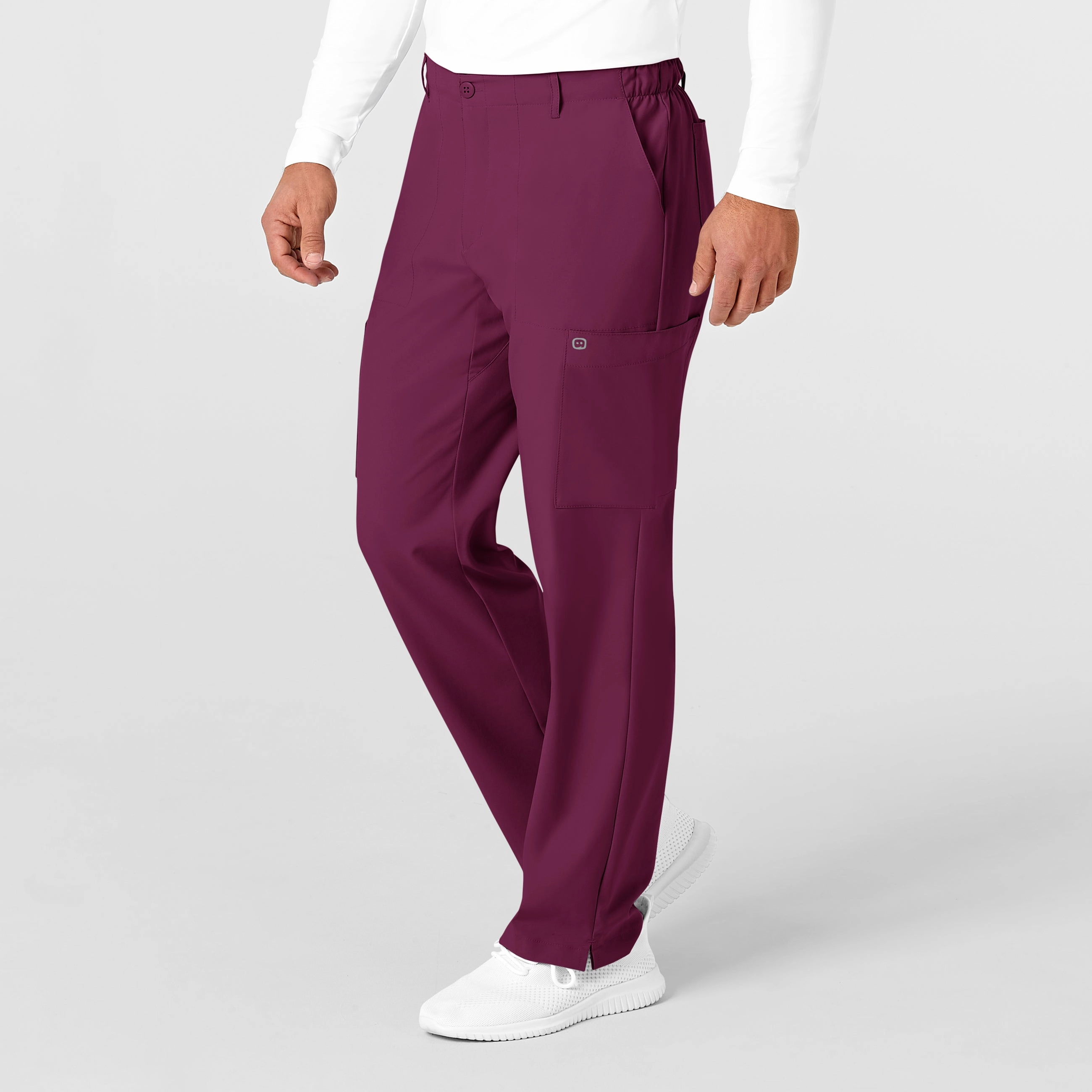 W123 Men's Flat Front Cargo Scrub Pant - Wine