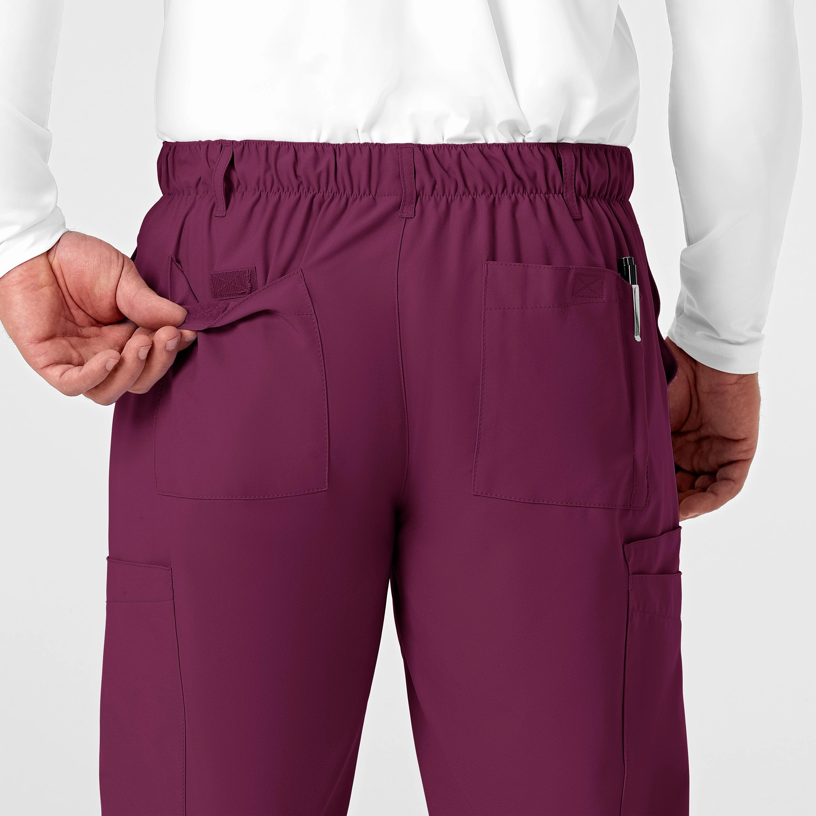 W123 Men's Flat Front Cargo Scrub Pant - Wine