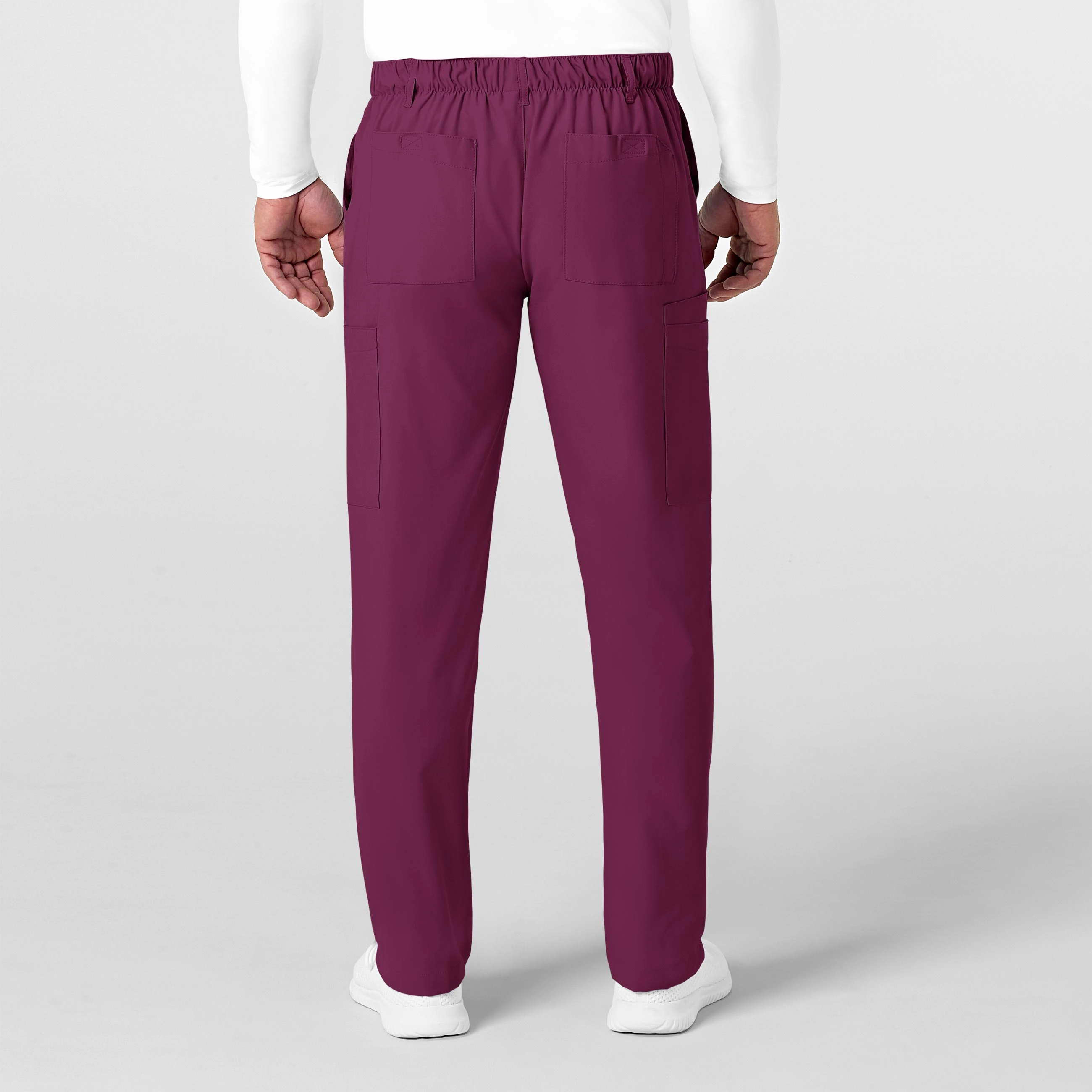 W123 Men's Flat Front Cargo Scrub Pant - Wine